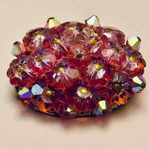 Vintage Pink Czech Glass Stone Brooch Cut Flower Shape Stones
